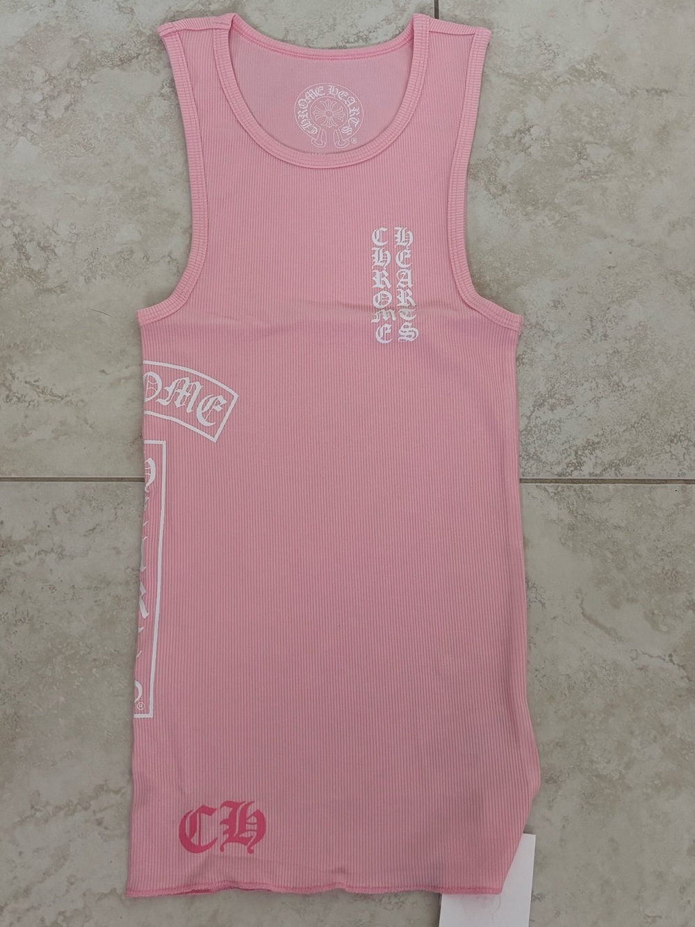 Chrome Hearts Pink Ribbed Girls' Tank Dress with White Logo Accents